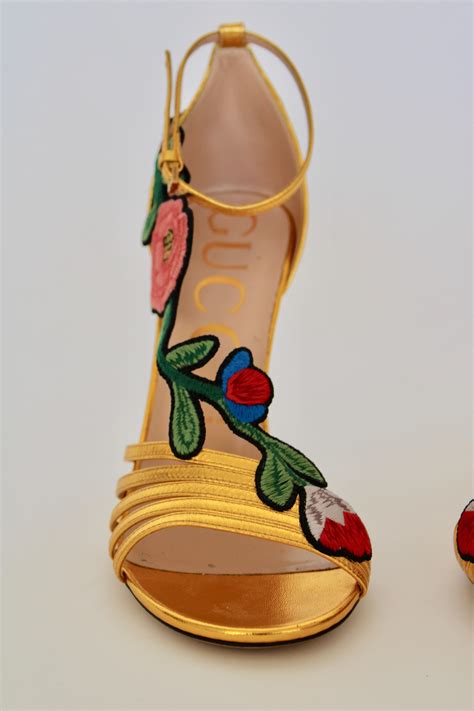 gucci ophelia embroidered sandal|Gucci Gold Ophelia Floral Embroidered Sandals .